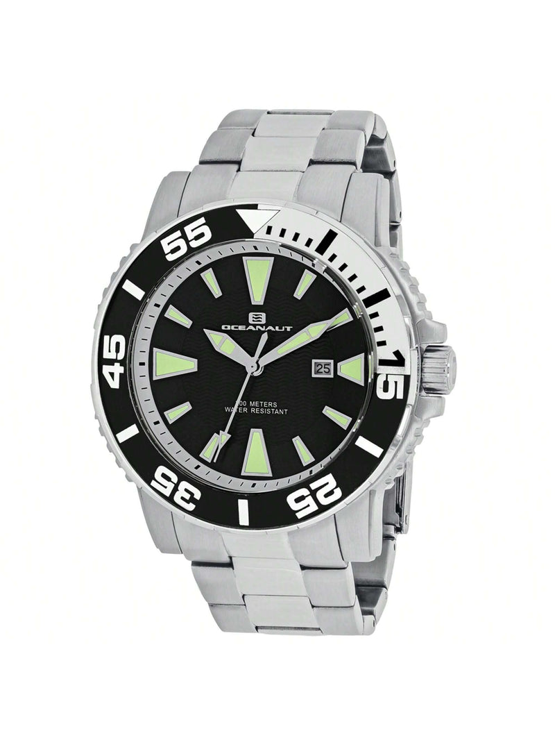 Oceanaut Men's Marletta OC2911 Bracelet Black Dial Quartz Movement Fold over Clasp 48mm Round Watch