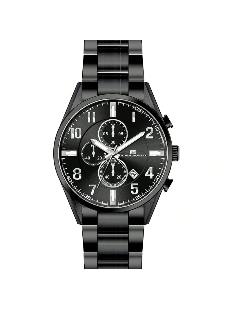 Oceanaut Men's Escapade OC5858 Bracelet Black Dial Quartz Movement Fold Over Clasp 46mm Round Watch