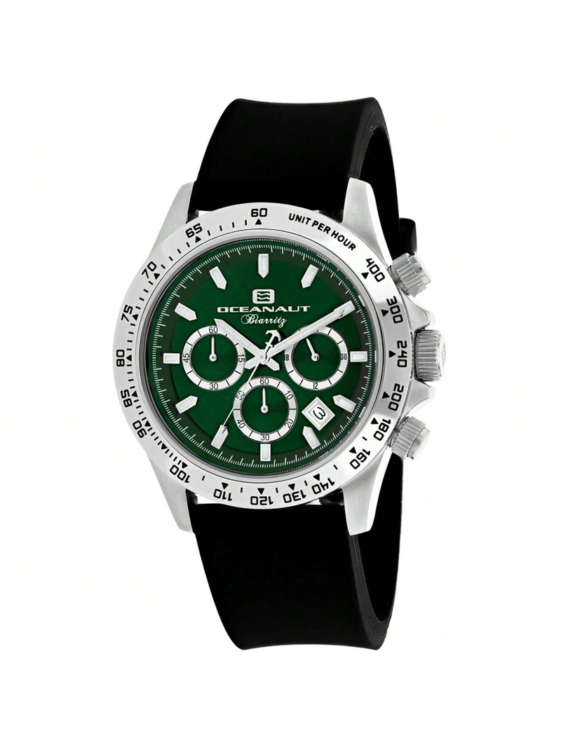 Oceanaut Men's Biarritz OC6112R Strap Green Dial Quartz Movement Buckle Clasp 44mm Round  Watch