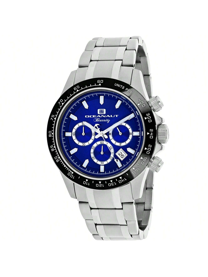 Oceanaut Men's Biarritz OC6113 Bracelet Blue Dial Quartz Movement Fold over Clasp 44mm Round  Watch