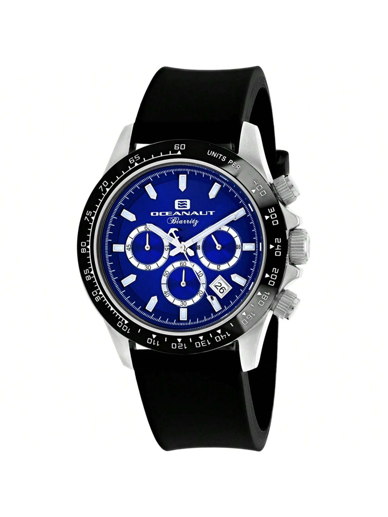 Oceanaut Men's Biarritz OC6113R Strap Blue Dial Quartz Movement Buckle Clasp 44mm Round  Watch