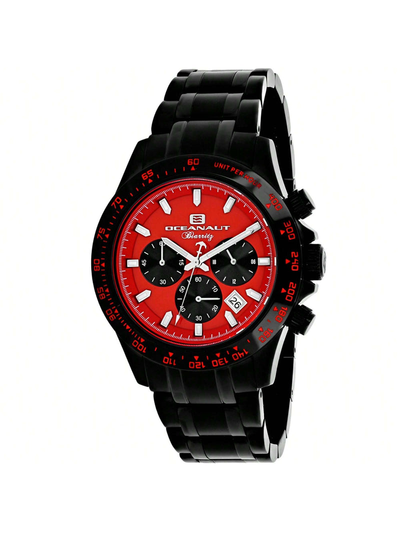 Oceanaut Men's Biarritz OC6115 Bracelet Red Dial Quartz Movement Fold over Clasp 44mm Round  Watch