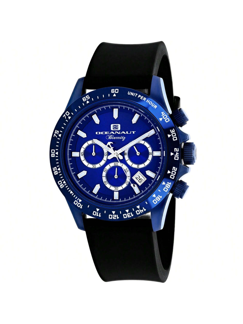 Oceanaut Men's Biarritz OC6117R Strap Blue Dial Quartz Movement Buckle Clasp 44mm Round  Watch