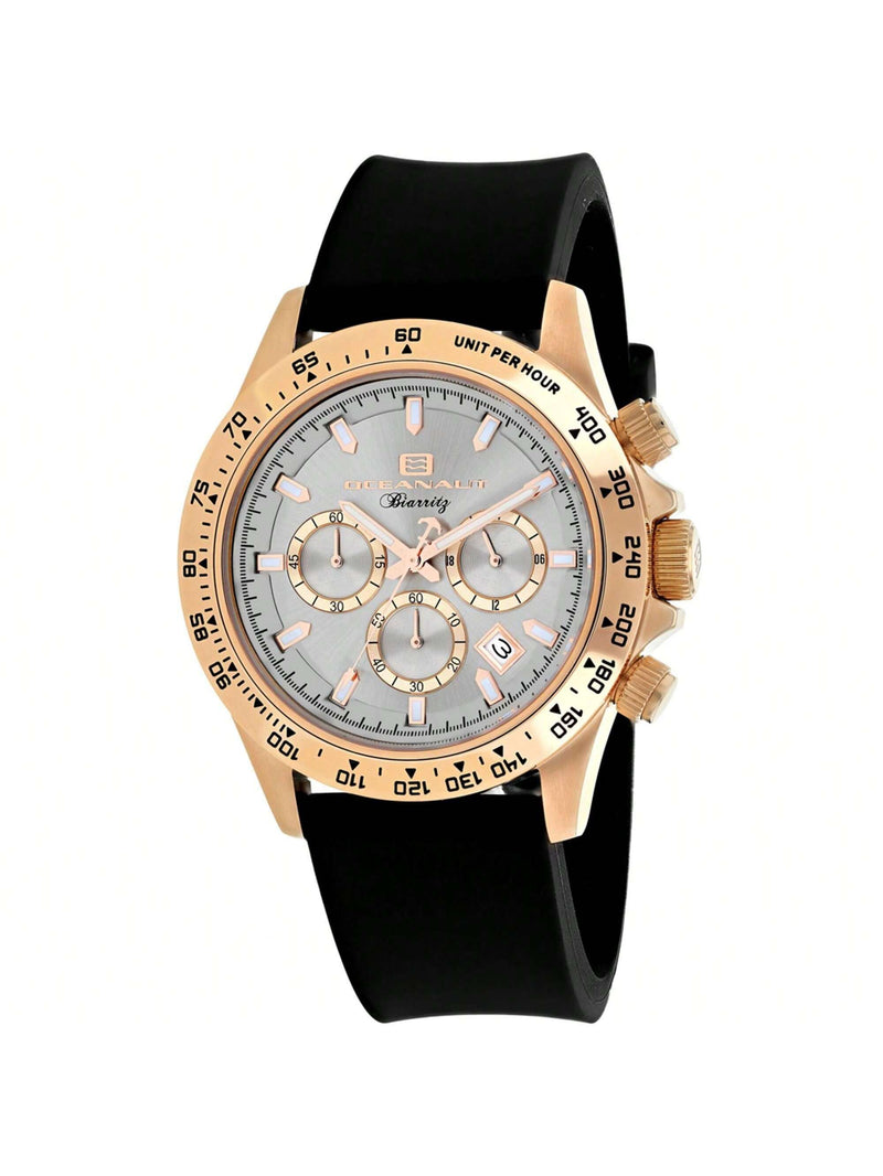 Oceanaut Men's Biarritz OC6118R Strap Silver Dial Quartz Movement Buckle Clasp 44mm Round  Watch