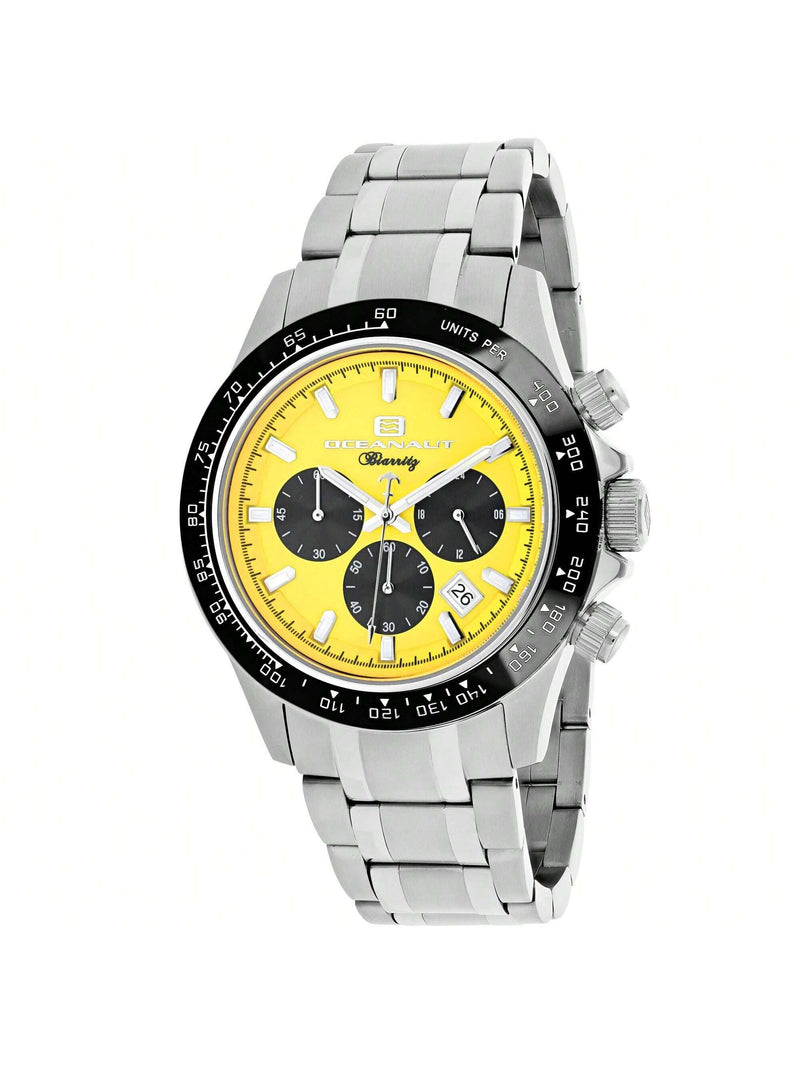 Oceanaut Men's Biarritz OC6121 Bracelet Yellow Dial Quartz Movement Deployment Clasp 44mm Round  Watch