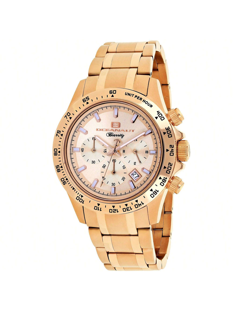Oceanaut Men's Biarritz OC6123 Bracelet Rose Gold Dial Quartz Movement Deployment Clasp 44mm Round  Watch