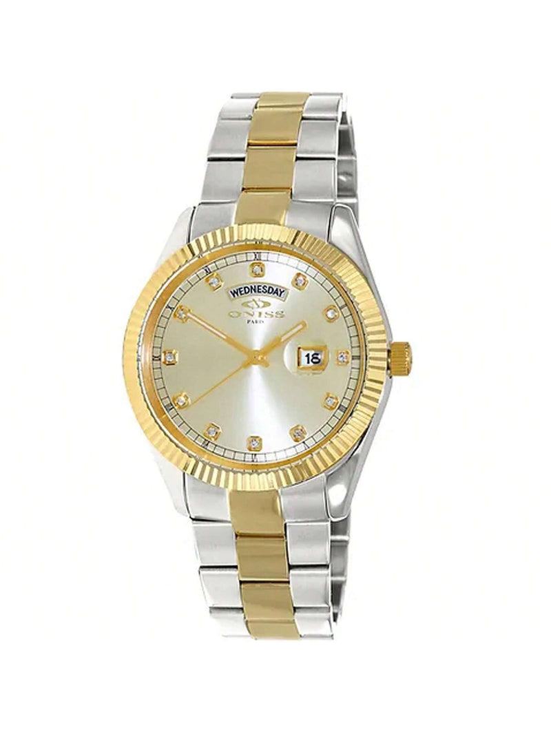 Oniss Men's Admiral ON3881-2TGO Bracelet Gold Dial Quartz Movement Deployment Clasp 42mm Round Watch