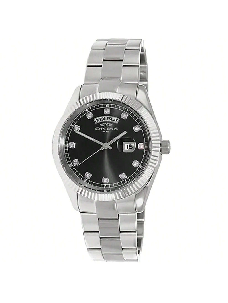 Oniss Men's Admiral ON3881-MBK Bracelet Black Dial Quartz Movement Deployment Clasp 42mm Round Watch