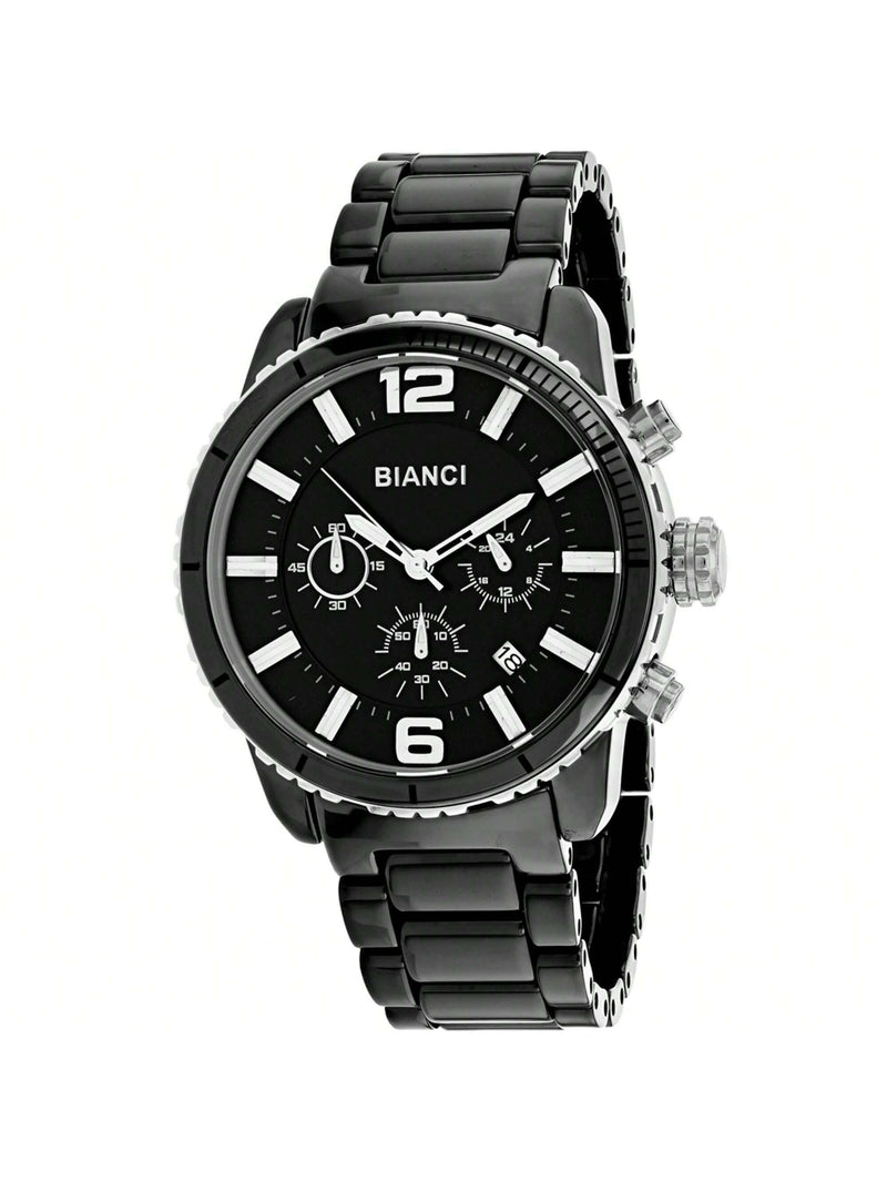 Roberto Bianci Men's Amadeo RB58750 Bracelet Black Dial Swiss Quartz Movement Deployment Clasp 44mm Round Watch