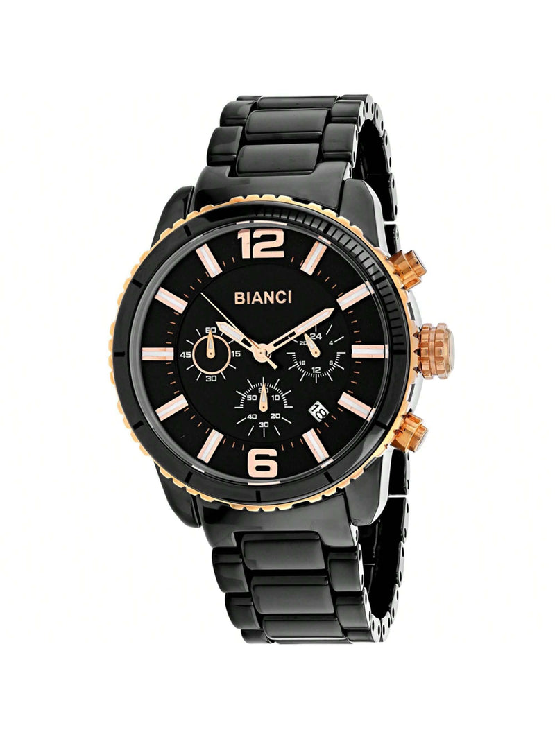 Roberto Bianci Men's Amadeo RB58751 Bracelet Black Dial Swiss Quartz Movement Deployment Clasp 44mm Round Watch