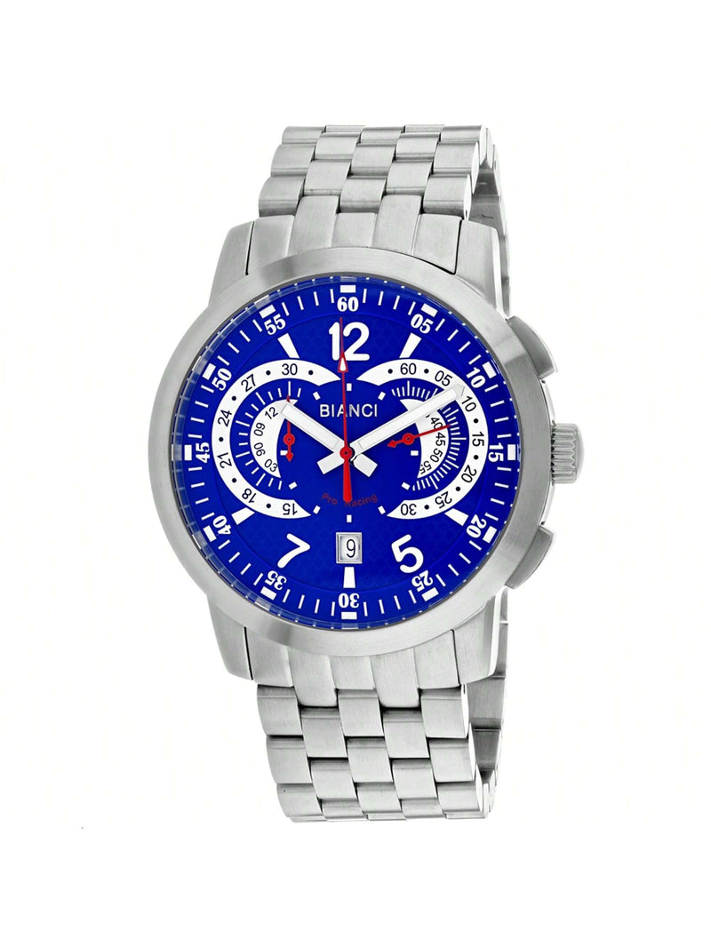 Roberto Bianci Men's Lombardo RB70963 Bracelet Blue Dial Swiss Parts Quartz Movement Fold over Clasp 46mm Round Watch