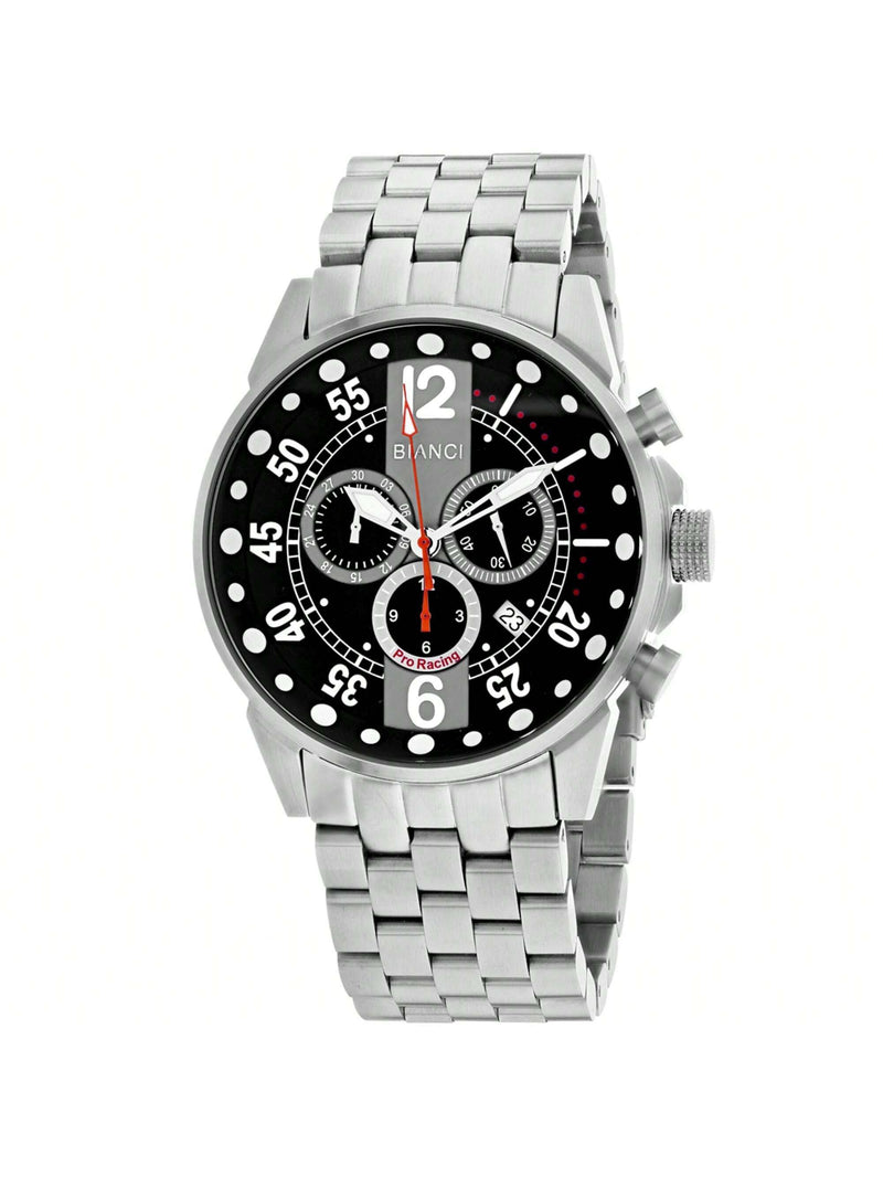 Roberto Bianci Men's Messina RB70981 Bracelet Black Dial Swiss Parts Quartz Movement Fold over Clasp 46mm Round Watch