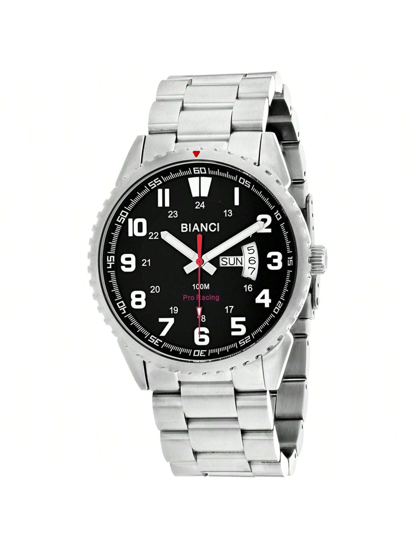 Roberto Bianci Men's Ricci RB70995 Bracelet Black Dial Swiss Parts Quartz Movement Fold over Clasp 45mm Round Watch