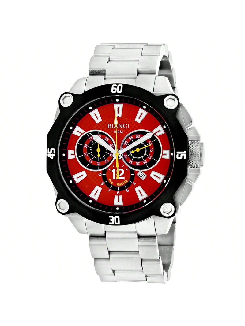 Roberto Bianci Men's Enzo RB71010 Bracelet Red Dial Swiss Parts Quartz Movement Fold over Clasp 49mm Round Watch