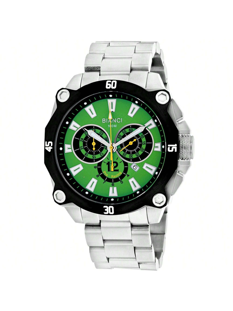 Roberto Bianci Men's Enzo RB71012 Bracelet Green Dial Swiss Parts Quartz Movement Fold over Clasp 49mm Round Watch