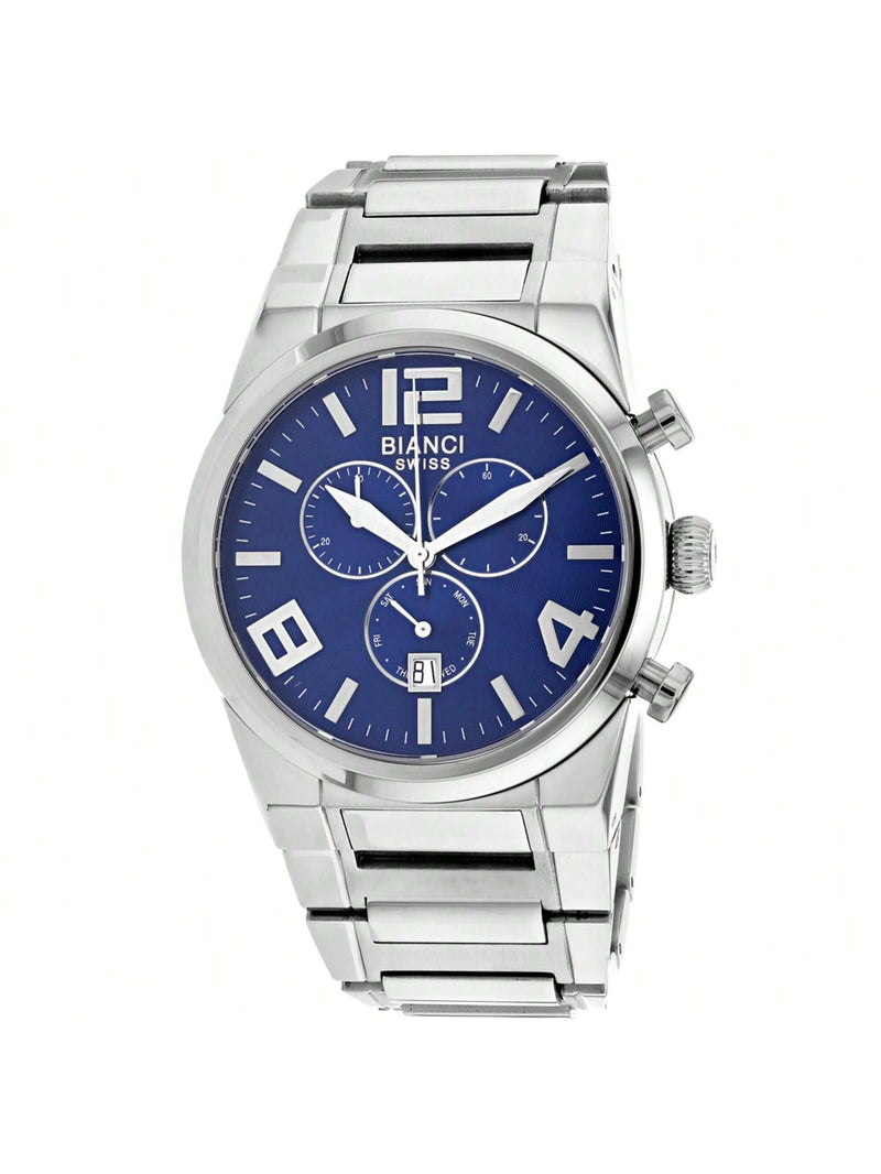 Roberto Bianci Men's Rizzo RB90730 Bracelet Blue Dial Swiss Quartz Movement Deployment Clasp 43mm Round Watch
