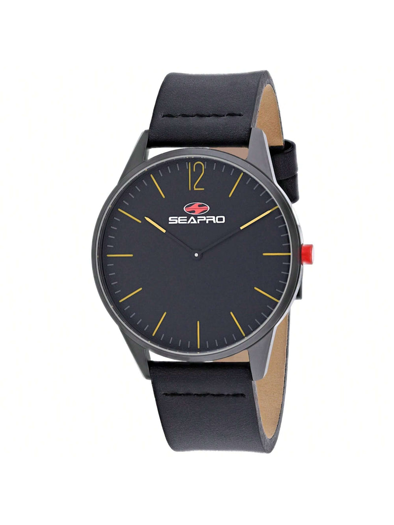 Seapro Men's Black hole SP0102 Strap Black Dial Quartz Movement Buckle Clasp 40mm Round Watch