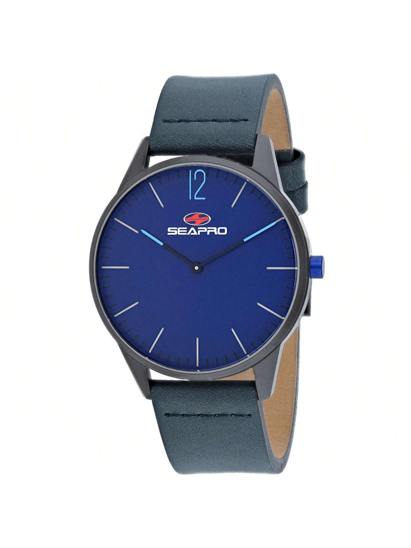 Seapro Men's Black hole SP0105 Strap Blue Dial Quartz Movement Buckle Clasp 40mm Round Watch