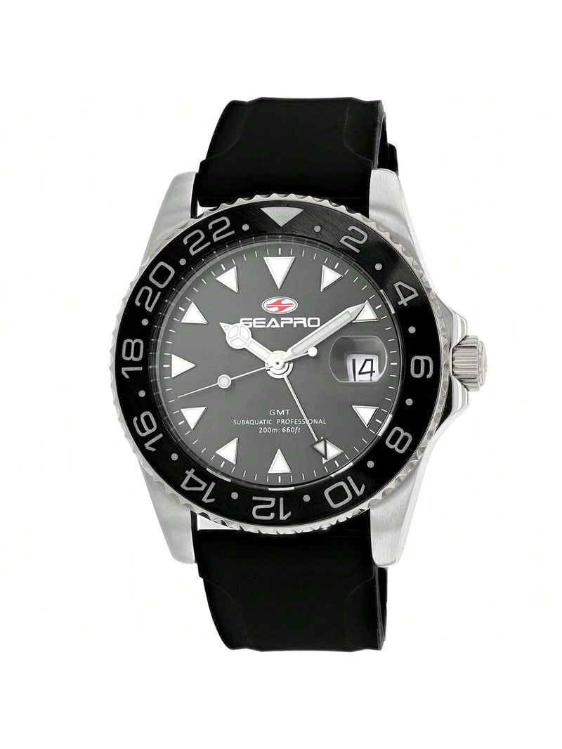 Seapro Men's Agent GMT SP0120 Strap Grey Dial Quartz Movement Buckle Clasp 42mm Round Watch
