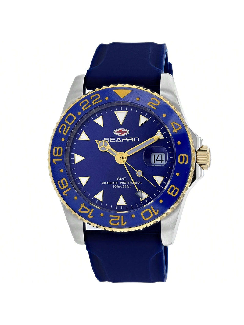 Seapro Men's Agent GMT SP0124 Strap Blue Dial Quartz Movement Buckle Clasp 42mm Round Watch