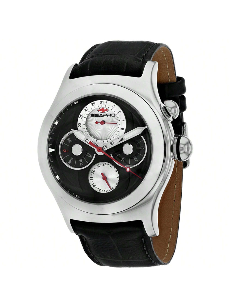 Seapro Men's Chronoscope SP0131 Strap Black Dial Quartz Movement Buckle Clasp 40mm Round Watch