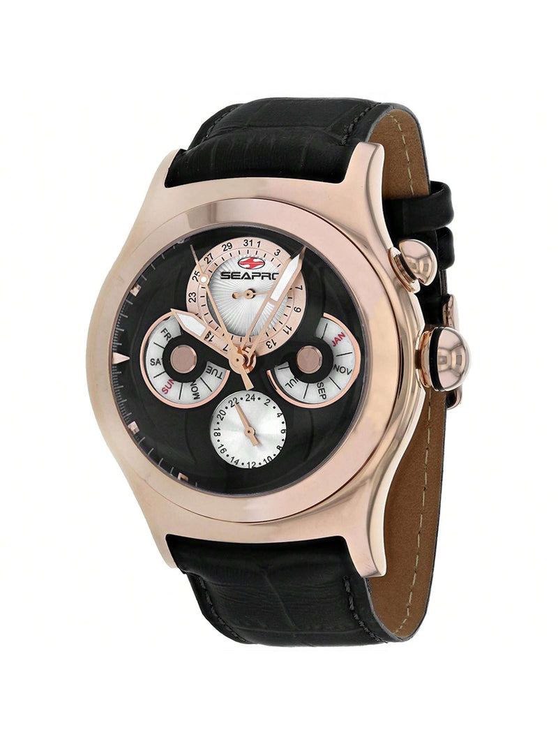 Seapro Men's Chronoscope SP0134 Strap Black Dial Quartz Movement Buckle Clasp 40mm Round Watch