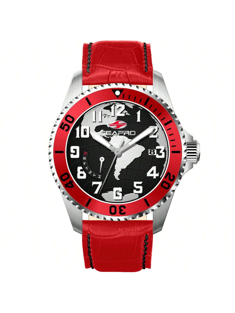 Seapro Men's Voyager SP2741 Strap Black Dial Quartz Movement Buckle Clasp 42mm Round Watch