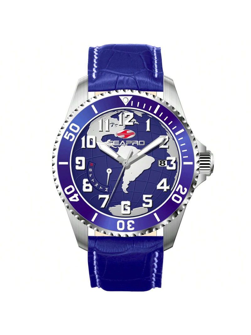 Seapro Men's Voyager SP2742 Strap Blue Dial Quartz Movement Buckle Clasp 42mm Round Watch