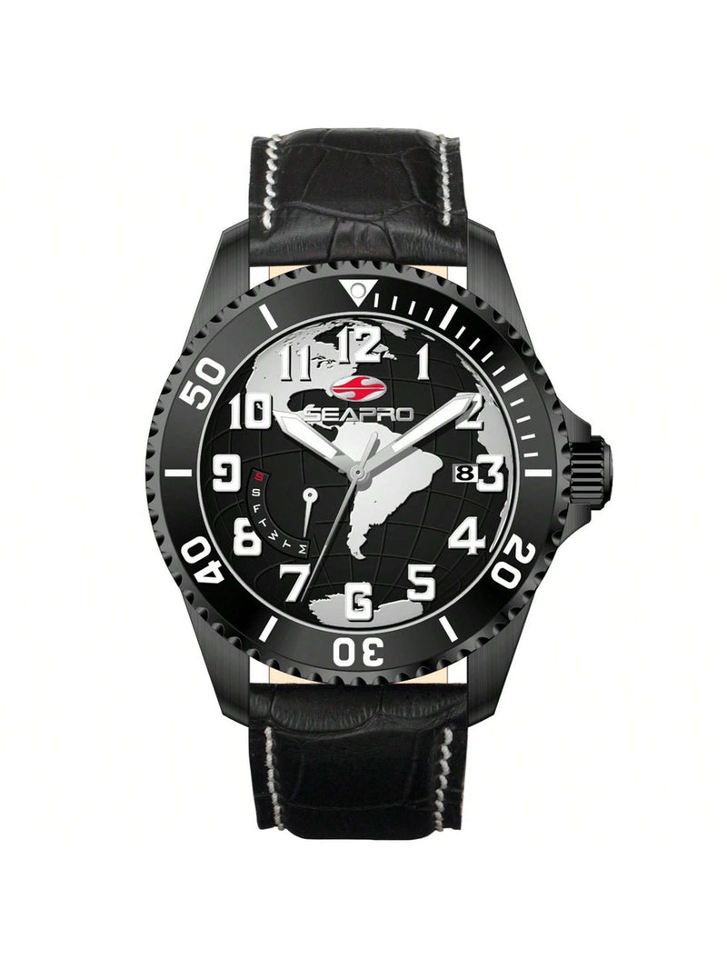 Seapro Men's Voyager SP2743 Strap Black Dial Quartz Movement Buckle Clasp 42mm Round Watch