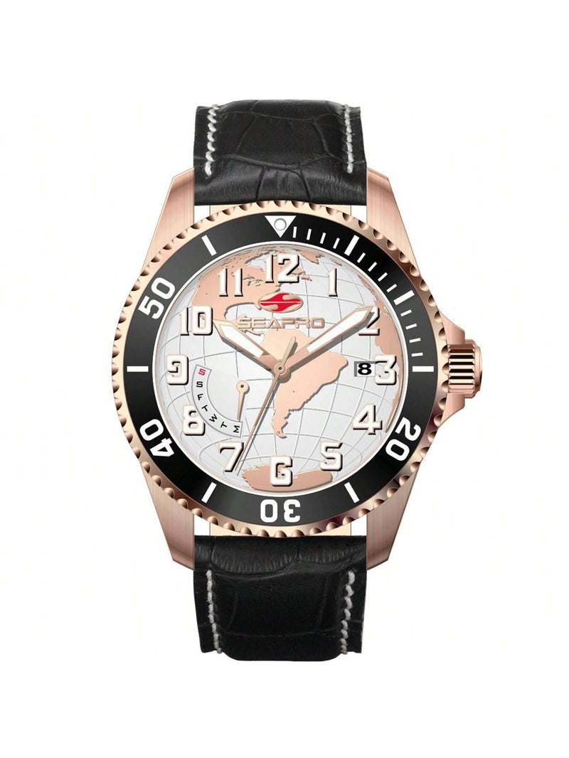 Seapro Men's Voyager SP2744 Strap Black Dial Quartz Movement Buckle Clasp 42mm Round Watch
