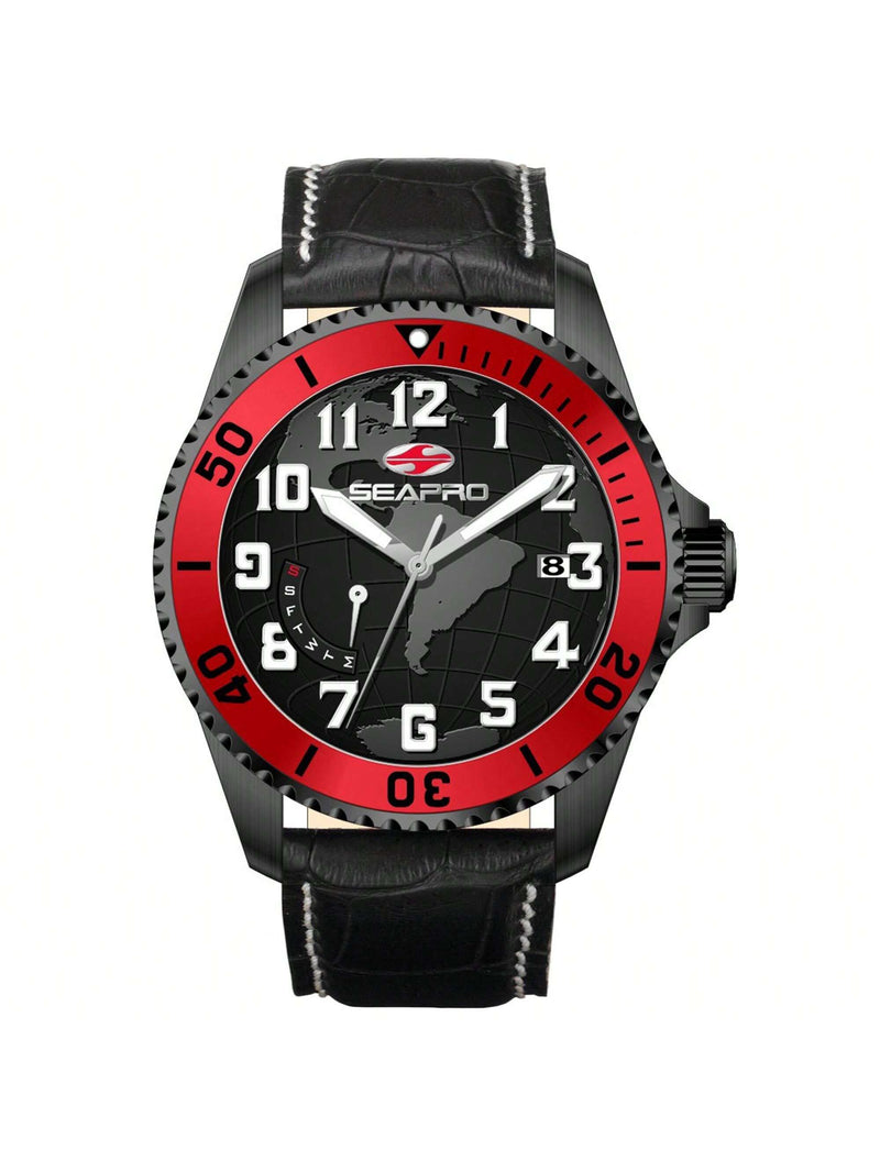 Seapro Men's Voyager SP2745 Strap Black Dial Quartz Movement Buckle Clasp 42mm Round Watch