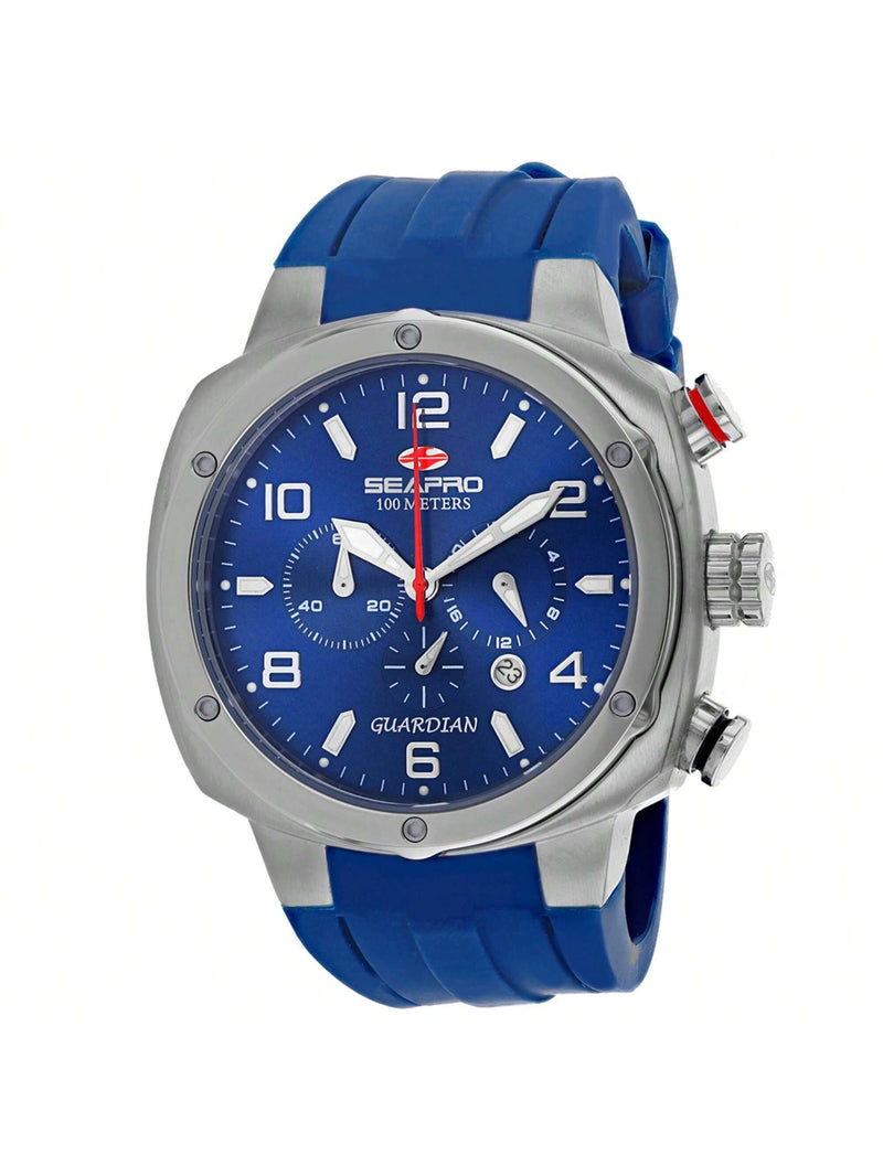 Seapro Men's Guardian SP3343 Strap Blue Dial Quartz Movement Buckle Clasp 44mm Round Watch