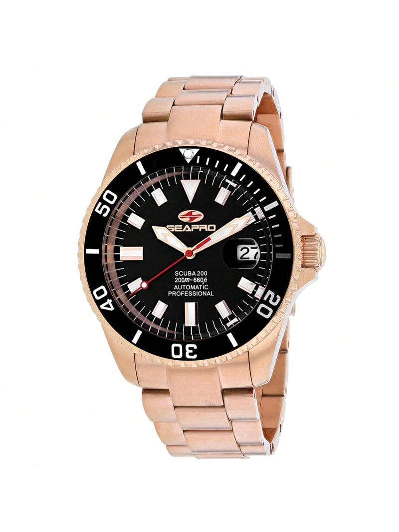 Seapro Men's Scuba 200  SP4322 Bracelet Black Dial Automatic Movement Deployment Clasp 44mm Round Watch