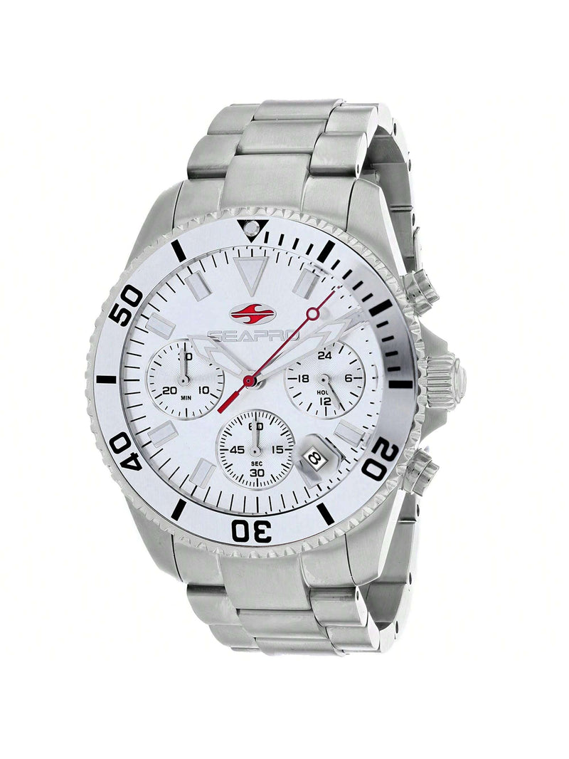 Seapro Men's Scuba 200 Chrono SP4350 Bracelet Silver Dial Quartz Movement Fold over Clasp 43mm Round Watch