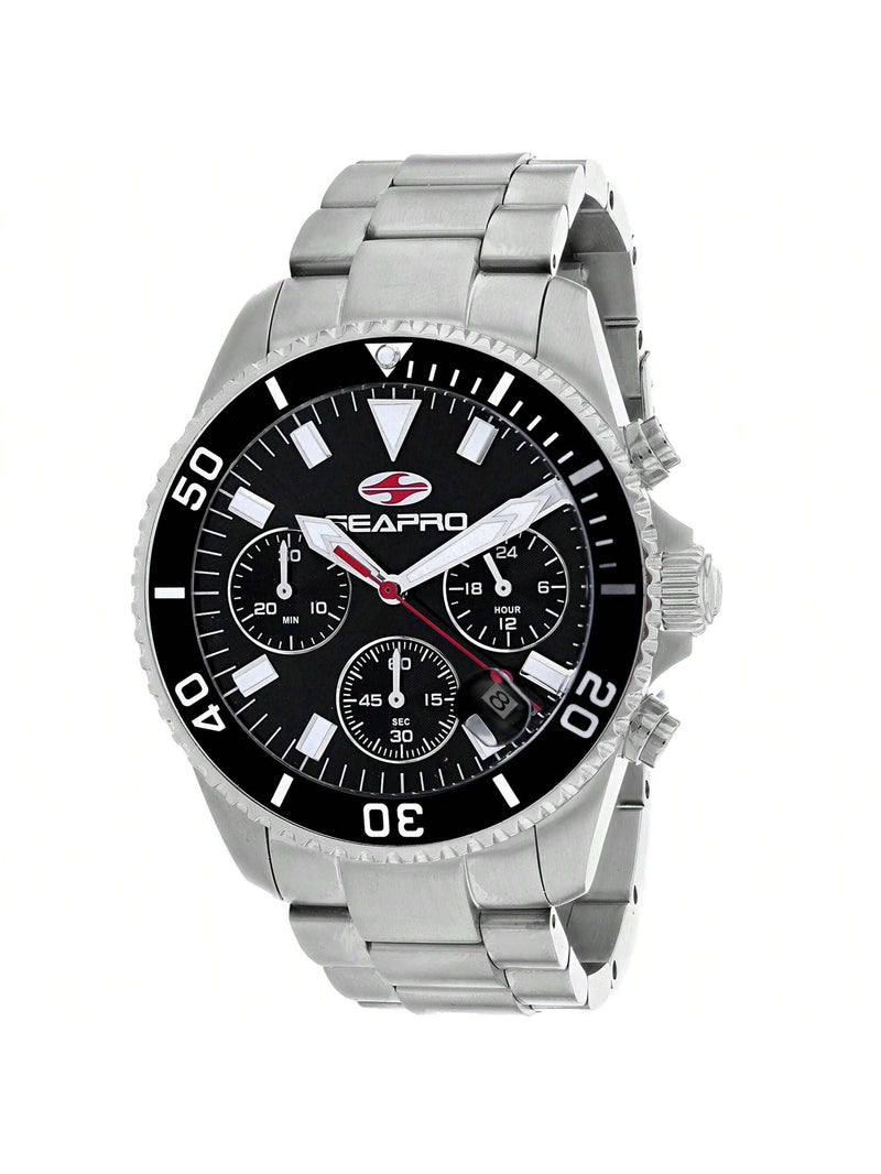 Seapro Men's Scuba 200 Chrono SP4351 Bracelet Black Dial Quartz Movement Fold over Clasp 43mm Round Watch