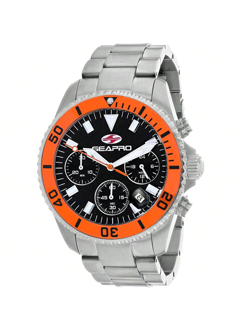 Seapro Men's Scuba 200 SP4353 Bracelet Black Dial Quartz Movement Fold over Clasp 43mm Round Watch