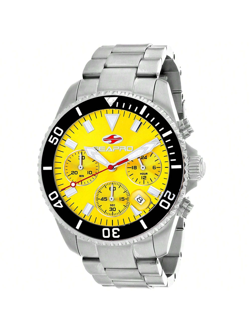 Seapro Men's Scuba 200 Chrono SP4354 Bracelet Yellow Dial Quartz Movement Fold over Clasp 43mm Round Watch