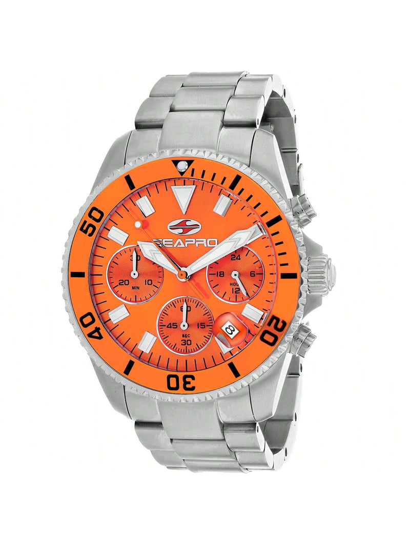 Seapro Men's Scuba 200 Chrono SP4355 Bracelet Orange Dial Quartz Movement Fold over Clasp 43mm Round Watch