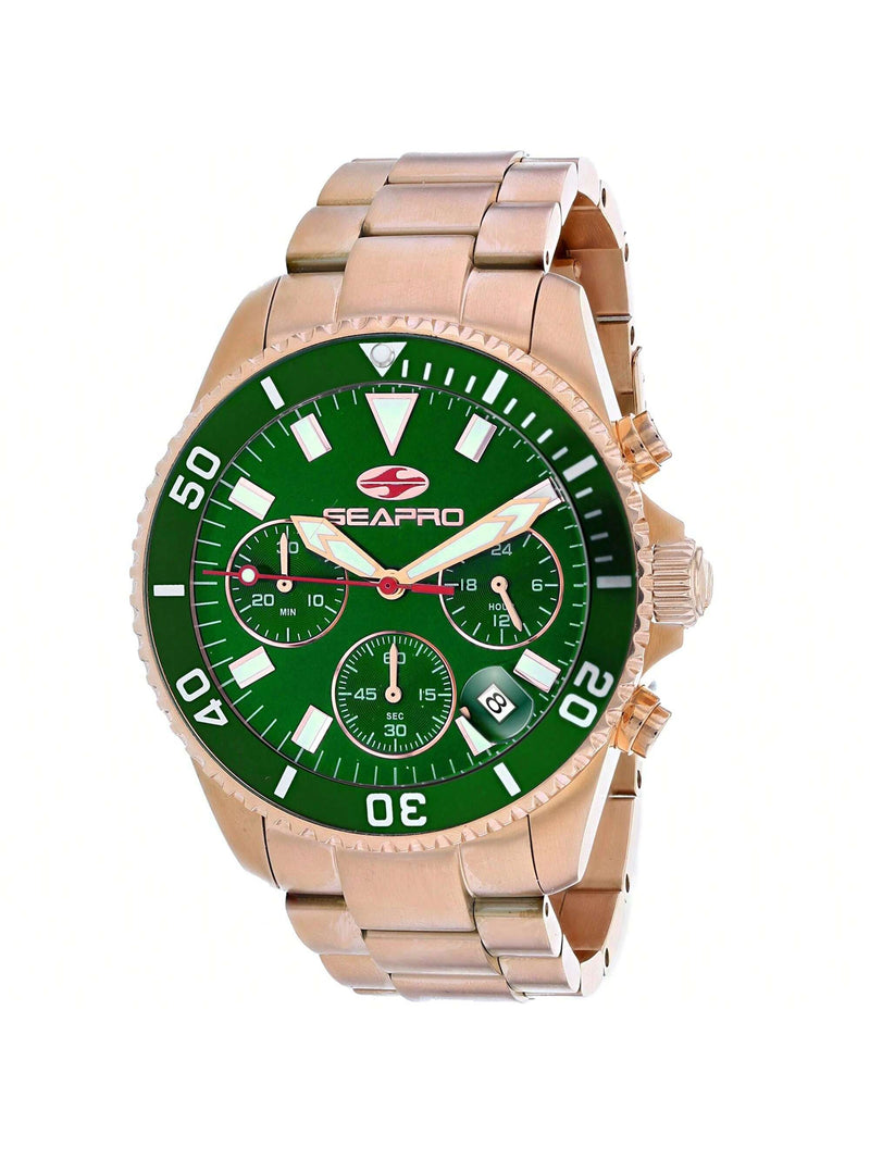 Seapro Men's Scuba 200 Chrono SP4356 Bracelet Green Dial Quartz Movement Fold over Clasp 43mm Round Watch