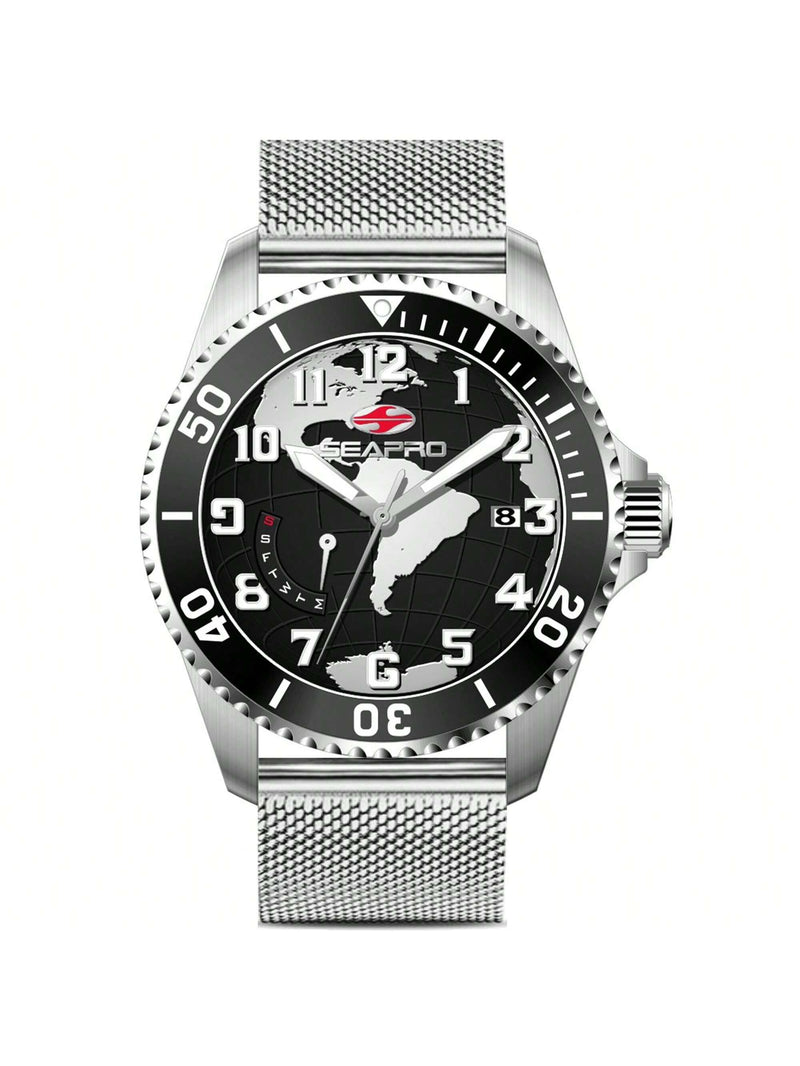 Seapro Men's Voyager SP4761 Bracelet Black Dial Quartz Movement Buckle Clasp 42mm Round Watch