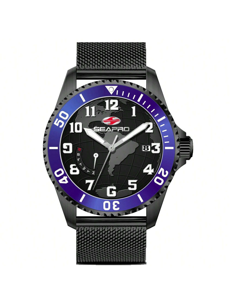 Seapro Men's Voyager SP4762 Bracelet Black Dial Quartz Movement Buckle Clasp 42mm Round Watch