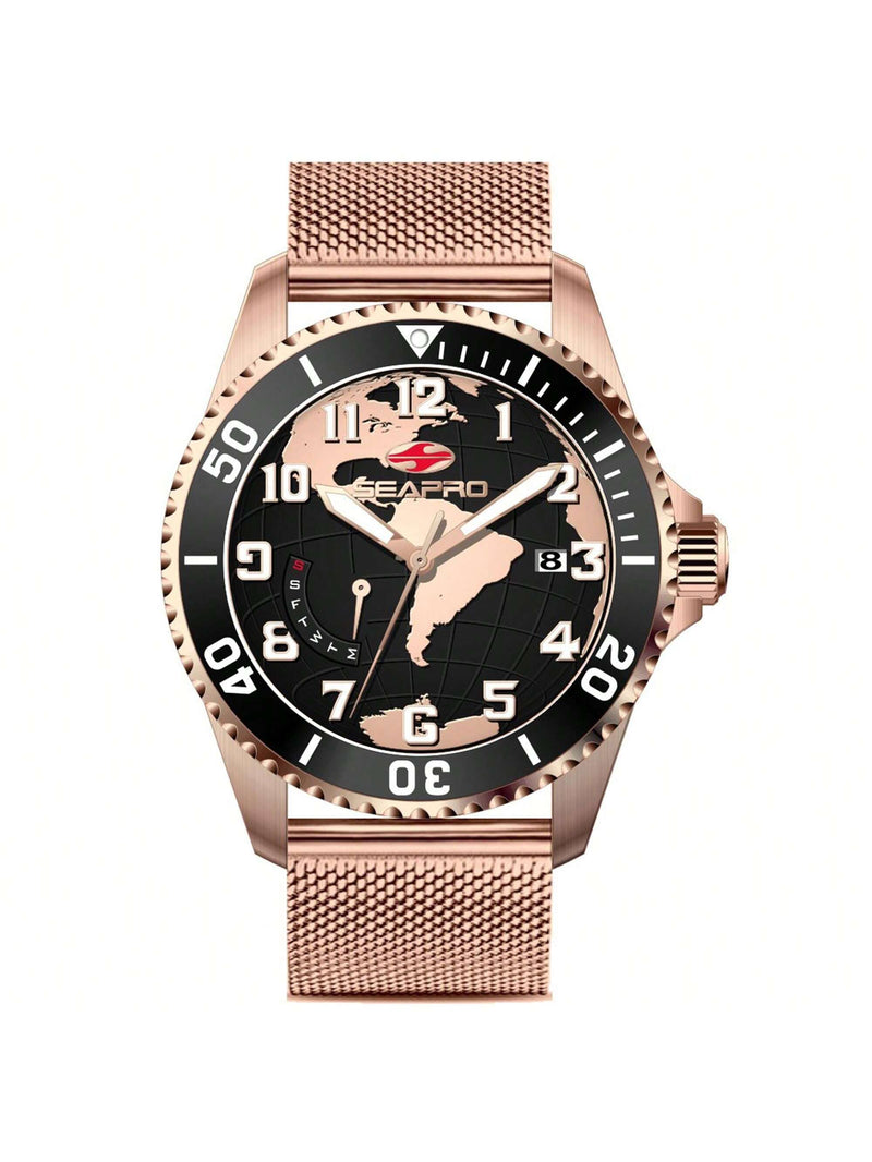 Seapro Men's Voyager SP4763 Bracelet Black Dial Quartz Movement Buckle Clasp 42mm Round Watch