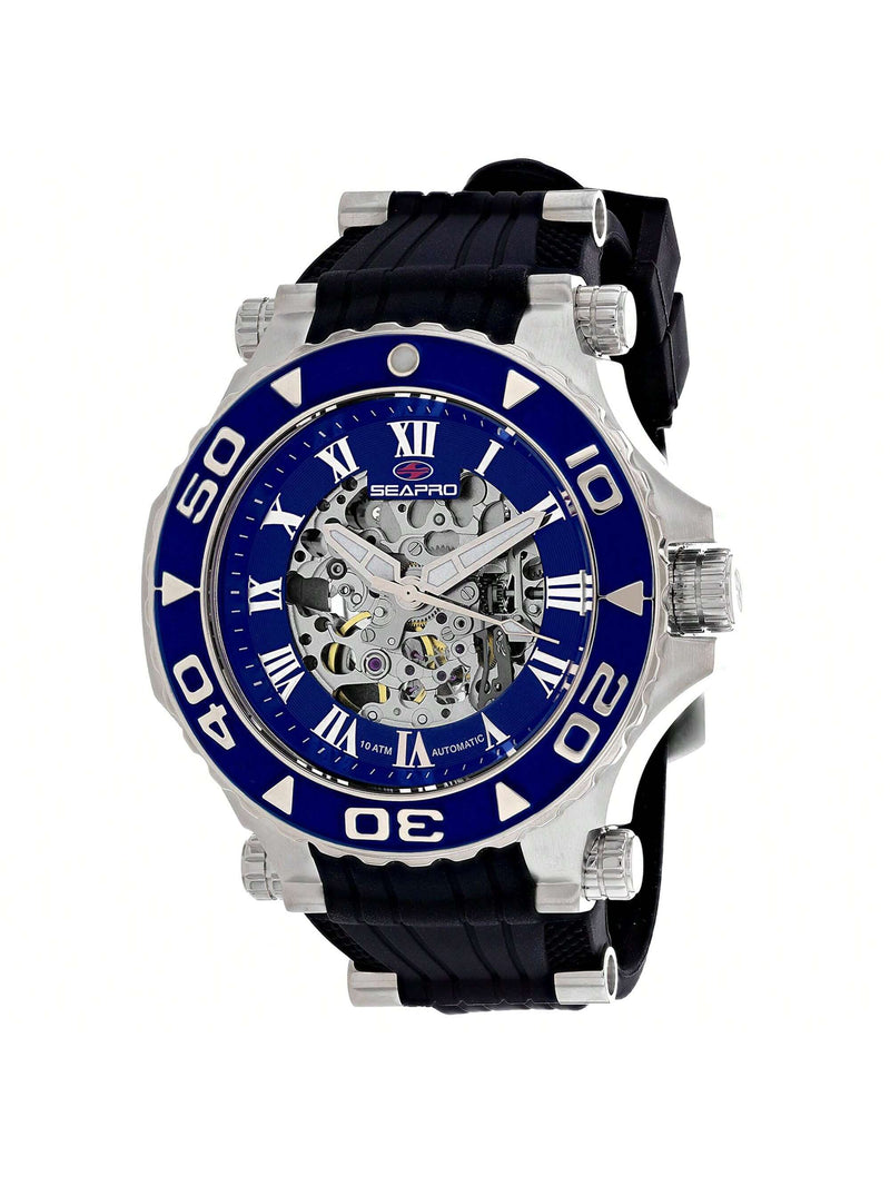 Seapro Men's Seaway SP7750 Strap Blue Dial Automatic Movement Buckle Clasp 50mm Round Watch