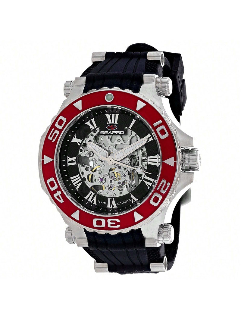 Seapro Men's Seaway SP7751 Strap Black Dial Automatic Movement Buckle Clasp 50mm Round Watch
