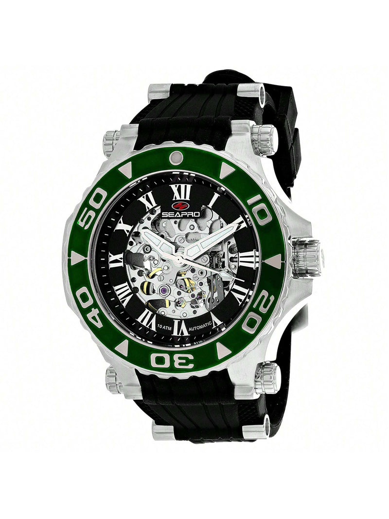 Seapro Men's Seaway SP7752 Strap Black Dial Automatic Movement Buckle Clasp 50mm Round Watch