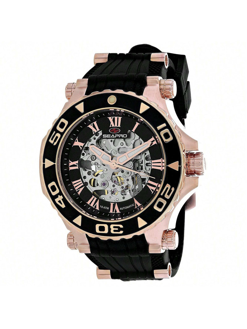 Seapro Men's Seaway SP7753 Strap Black Dial Automatic Movement Buckle Clasp 50mm Round Watch