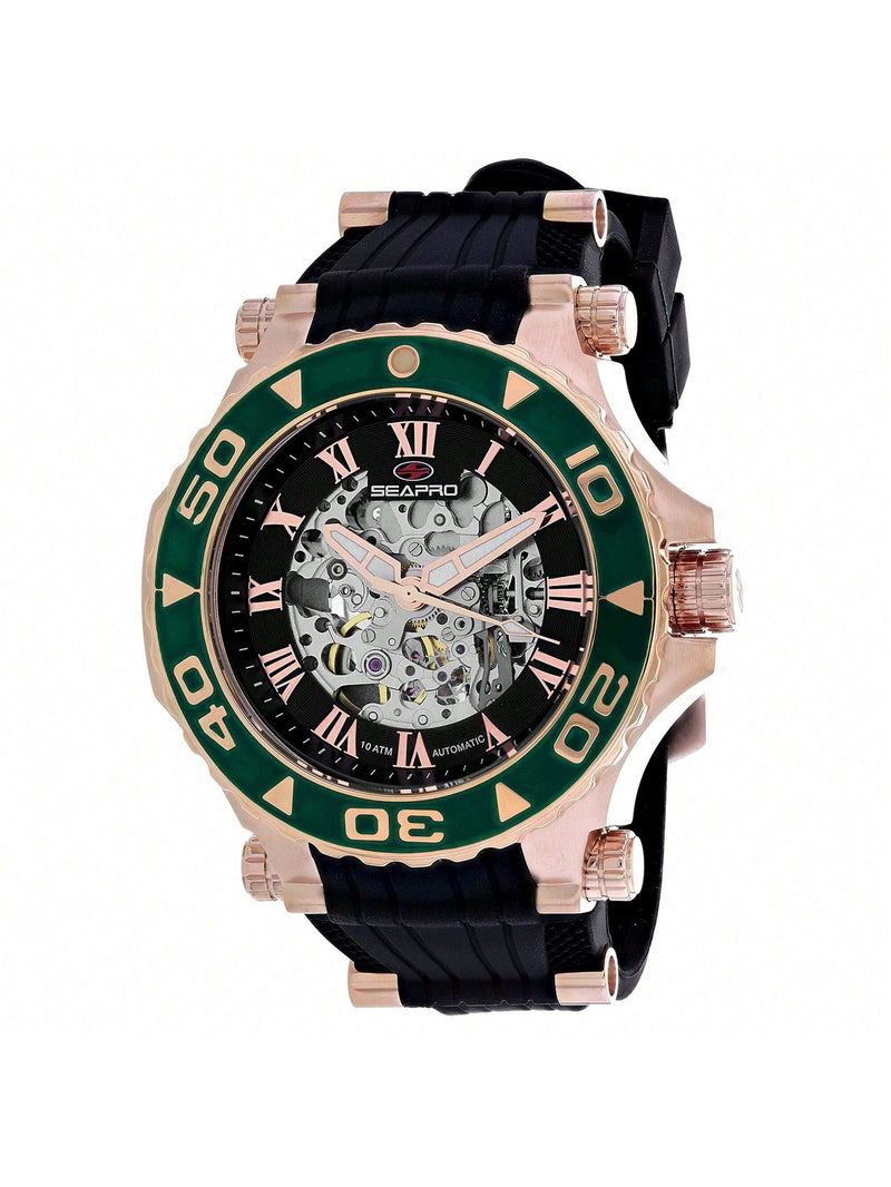Seapro Men's Seaway SP7754 Strap Black Dial Automatic Movement Buckle Clasp 50mm Round Watch