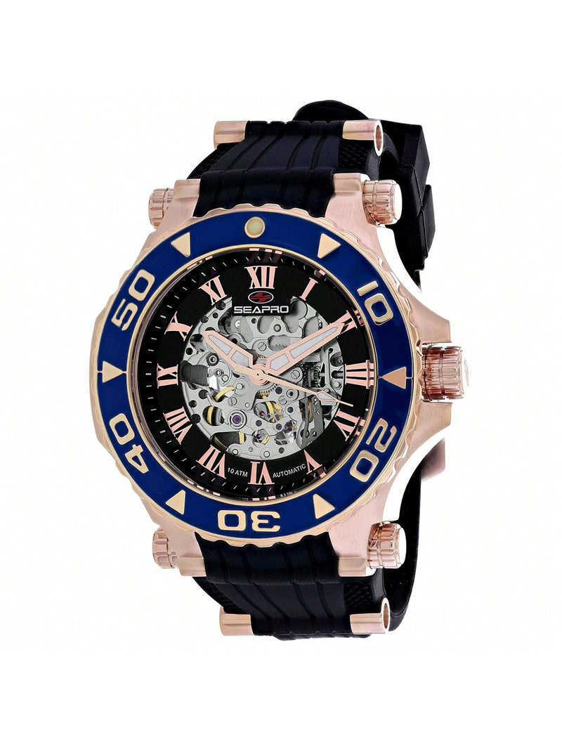 Seapro Men's Seaway SP7755 Strap Black Dial Automatic Movement Buckle Clasp 50mm Round Watch
