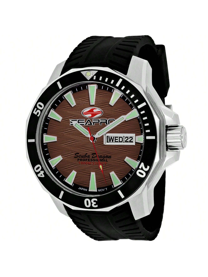 Seapro Men's Scuba Dragon Diver Limited Edition 1000 Meters SP8315 Strap Brown Dial Quartz Movement Tang Buckle Clasp 48mm Round Watch