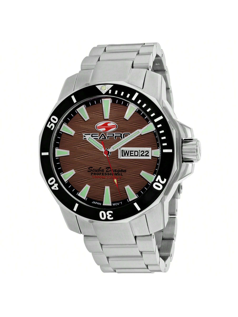 Seapro Men's Scuba Dragon Diver Limited Edition 1000 Meters SP8315S Bracelet Brown Dial Quartz Movement Fold over Clasp 48mm Round Watch